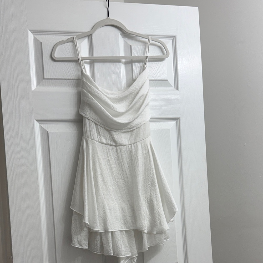 White Cowl Neck Tiered Mini Romper